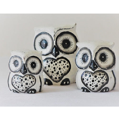 Painted Heart Design Big Eyed Owls