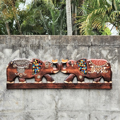 2 Elephant Mosaic Plaque