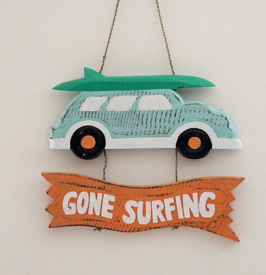 Vintage Car "Gone Surfing" Sign